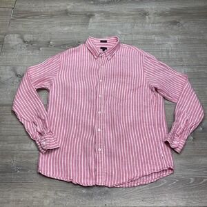 J.CREW Shirt Mens XL Pink Stripe 100% Linen Long Sleeve Button Front Slim Fit